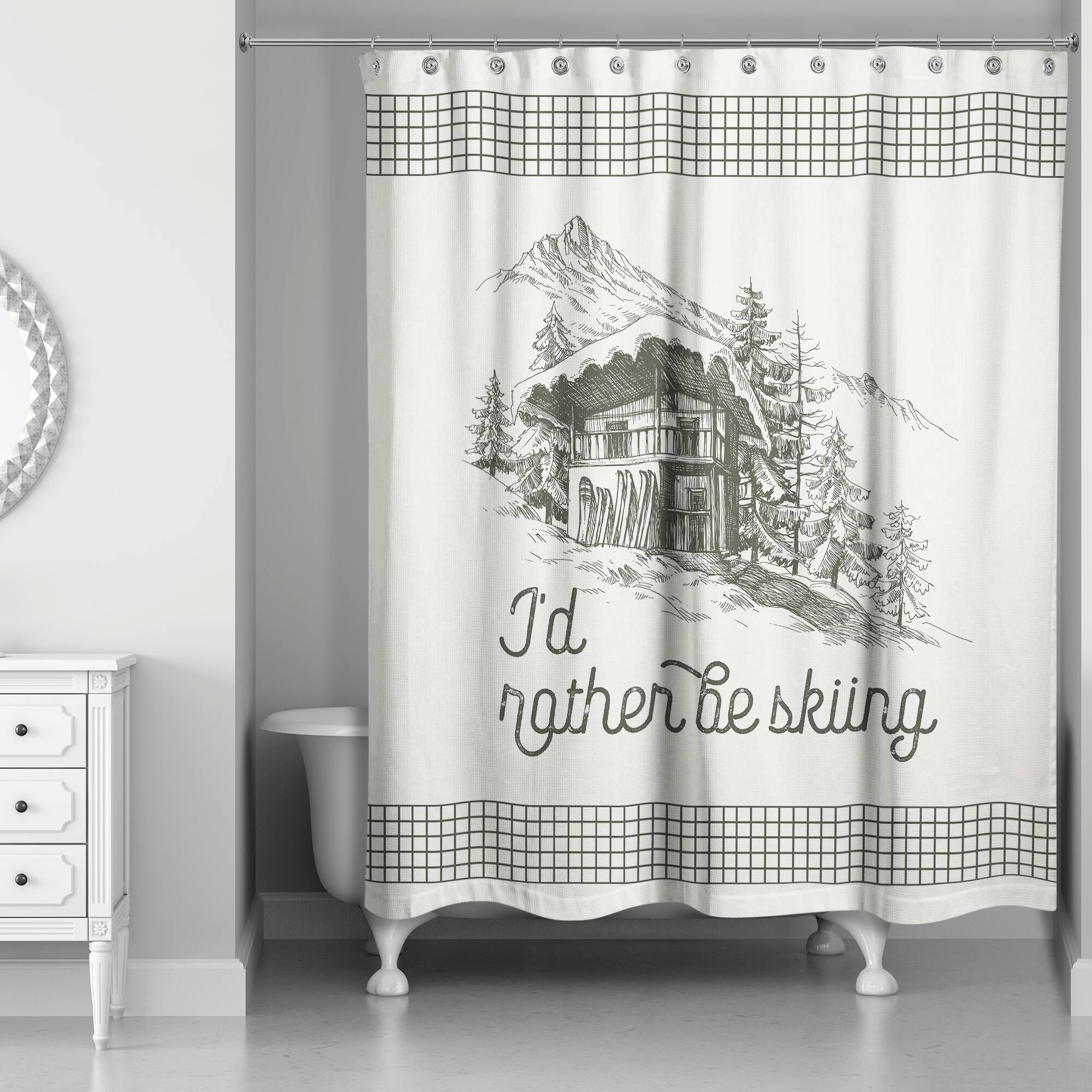 Rather Be Skiing Cabin Shower Curtain